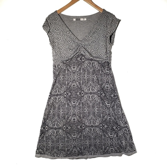 Athleta Dhara‎ Burnout Jersey Dress S Grey Paisley V-Neck Cap Sleeves - Picture 1 of 7